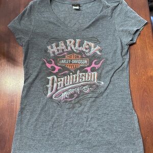 Harley-Davidson Charcoal Tee with Pink and White Graphics